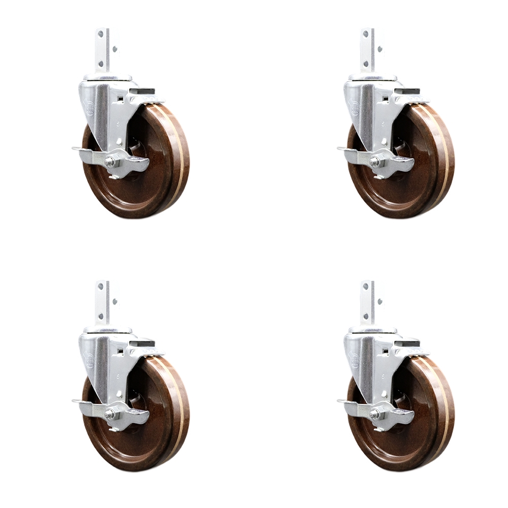 Swivel Square Stem Caster with 5 x 1.25 in. Brown High Temperature Phenolic Wheel, 0.75 x 2 in. Square Stem - Set of 4