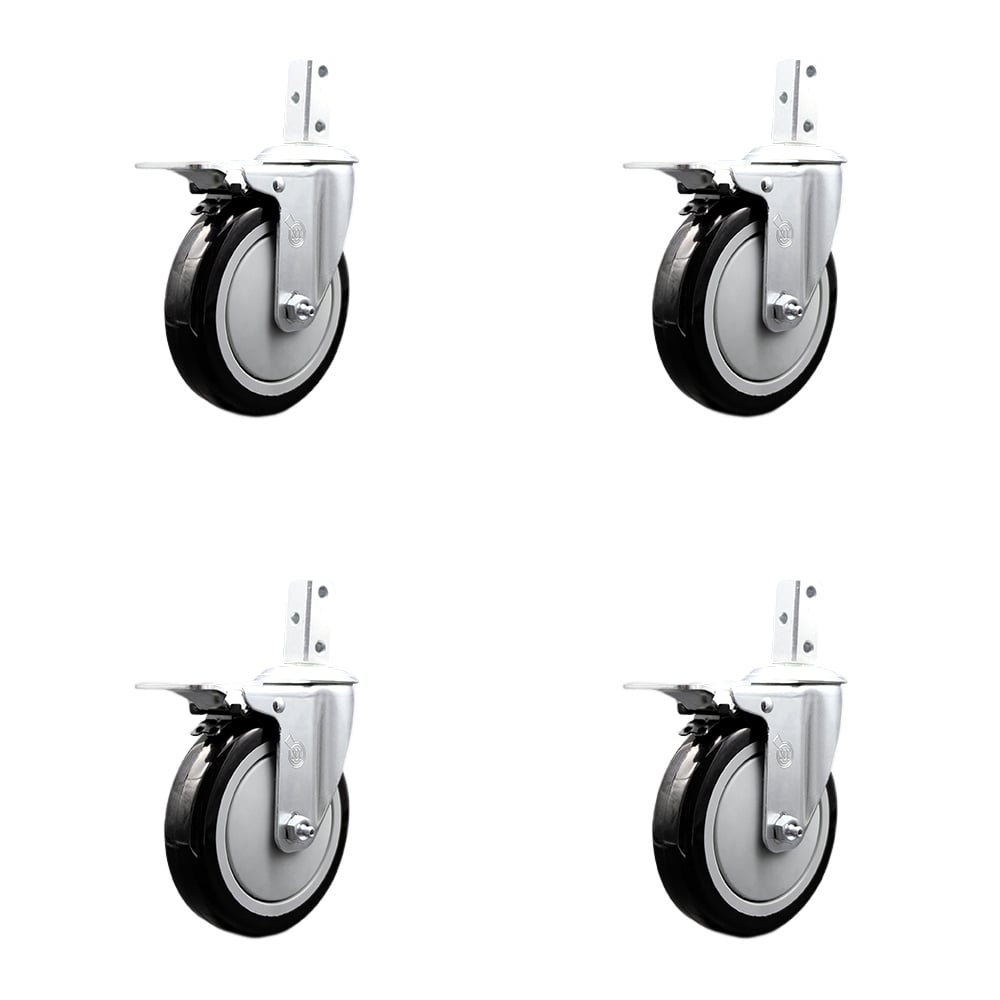 Swivel Square Stem Caster with 5 x 1.25 in. Black Poly Wheel, 0.87 x 2 in. Square Stem with 3 0.26 in. Diameter Mounting Holes - Set of 4