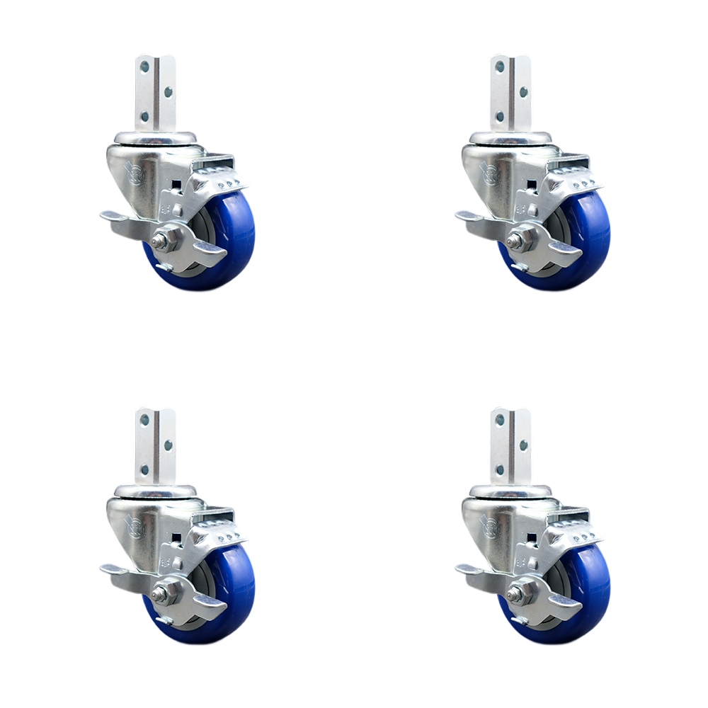 Swivel Square Stem Caster with 3.5 x 1.25 in. Blue Poly Wheel, 0.75 x 2 in. Square Stem with 3 0.26 in. Diameter Mounting Holes - Set of 4