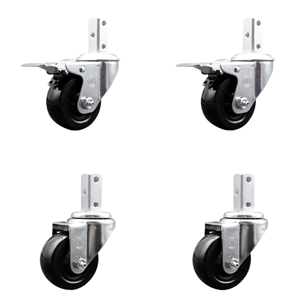 Swivel Square Stem Caster with 3 x 1.25 in. Black Hard Rubber Wheel, 0.75 x 2 in. Square Stem with3 0.26 in. Diameter Mounting Hole - Set of 4