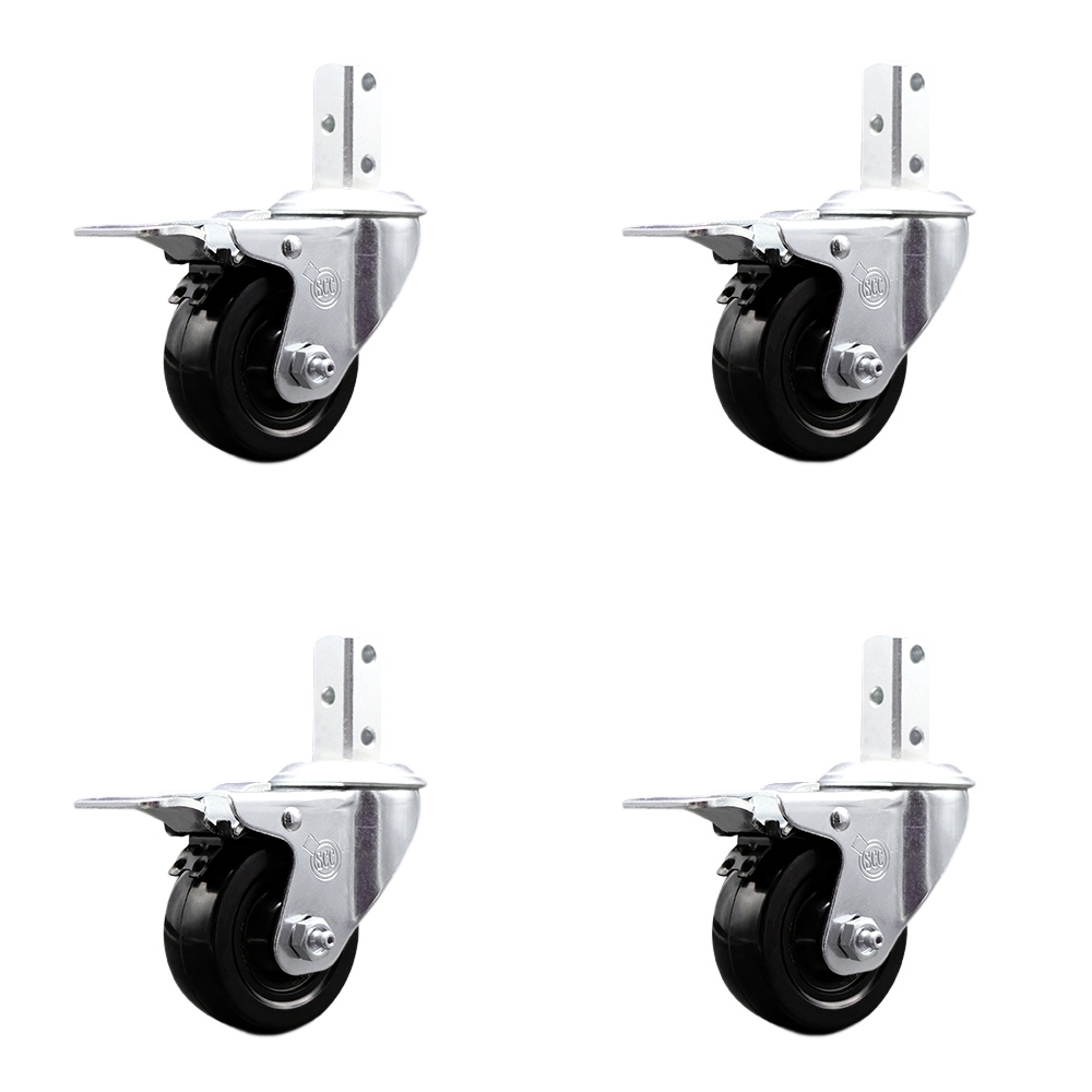 Swivel Square Stem Caster with 3 x 1.25 in. Black Hard Rubber Wheel, 0.87 x 2 in. Square Stem with 0.26 in. Diameter Mounting Hole - Set of 4