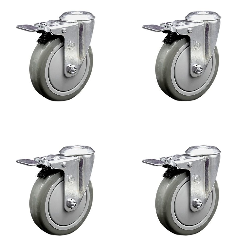 SCC-SSBHTTL20S514-PPUB-4 Stainless Steel Polyurethane Swivel Bolt Hole Caster with 5 x 1.25 in. Gray Wheels - Set of 4