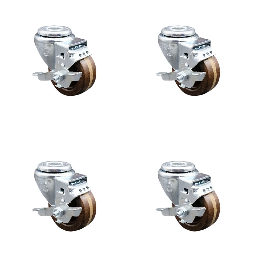 SCC-SSBH20S314-PHSHT-TLB-4 Stainless Steel High Temperature Phenolic Swivel Bolt Hole Caster with 3 x 1.25 in. Brown Wheels - Set of 4