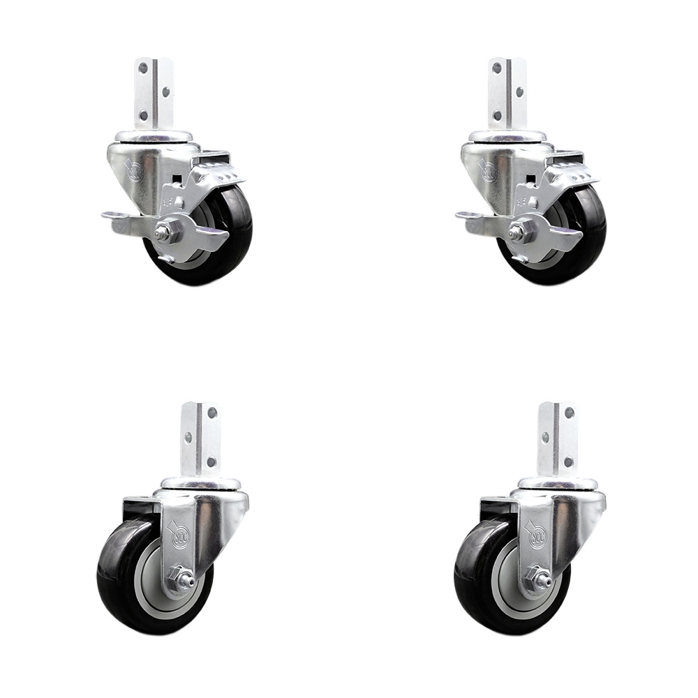 Swivel Square Stem Caster with 3.5 x 1.25 in. Black Poly Wheel, 0.87 x 2 in. Square Stem with 3 0.26 in. Diameter Mounting Holes - Set of 4