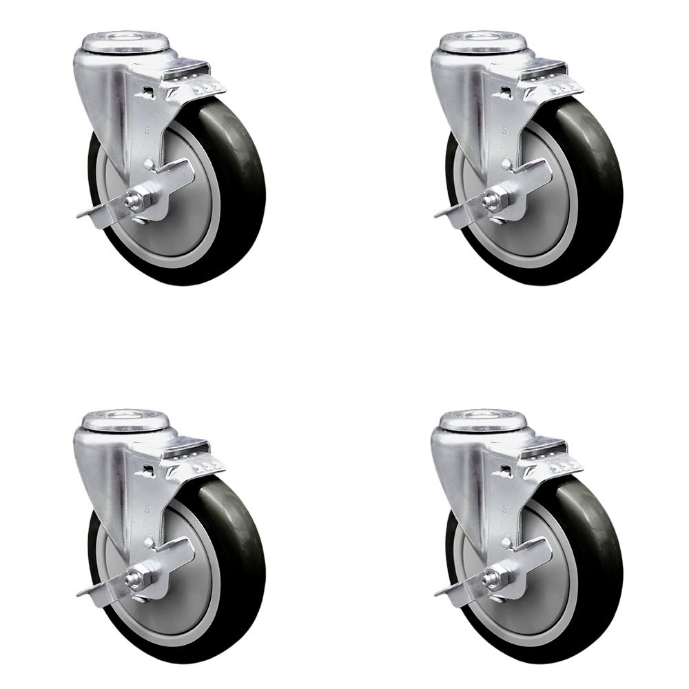 SCC-BH20S514-PPUB-BLK-TLB-4 Polyurethane Swivel Bolt Hole Caster with 5 x 1.25 in. Black Wheels - Set of 4