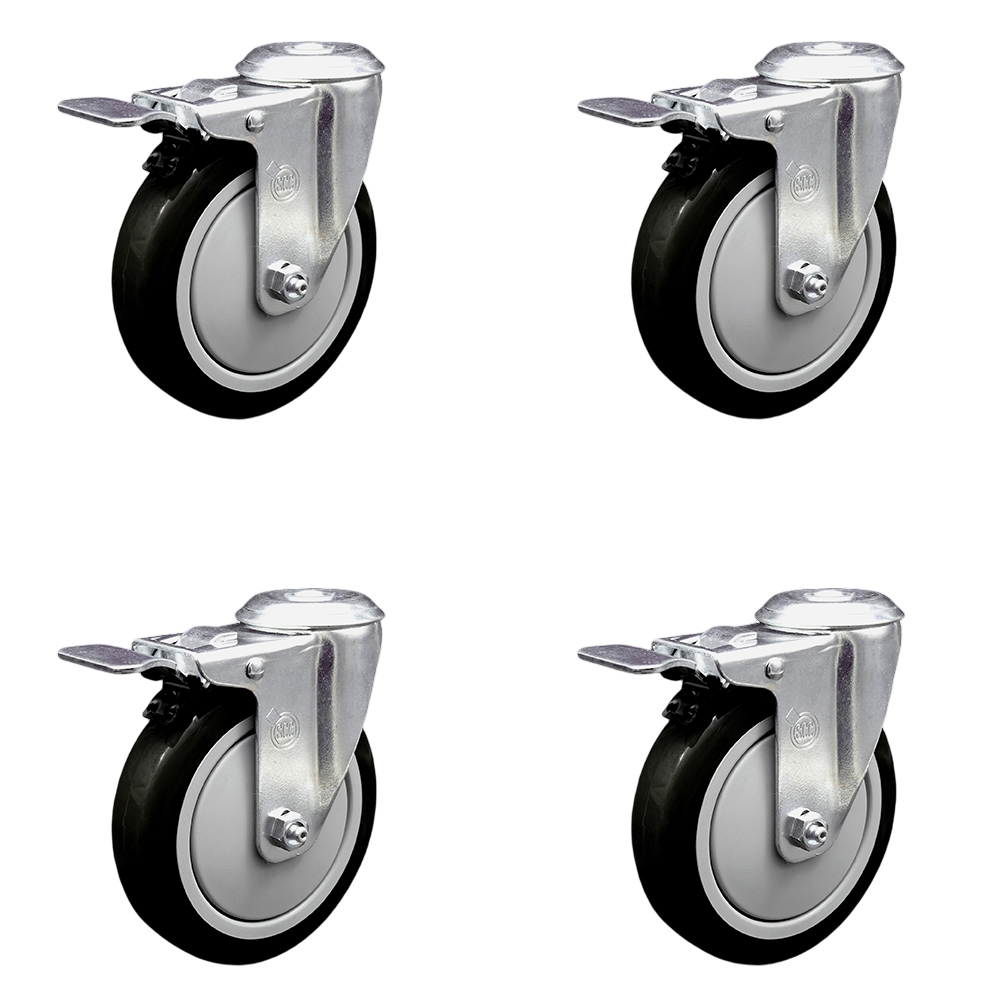 SCC-BHTTL20S514-PPUB-BLK-4 Polyurethane Swivel Bolt Hole Caster with 5 x 1.25 in. Black Wheels - Set of 4