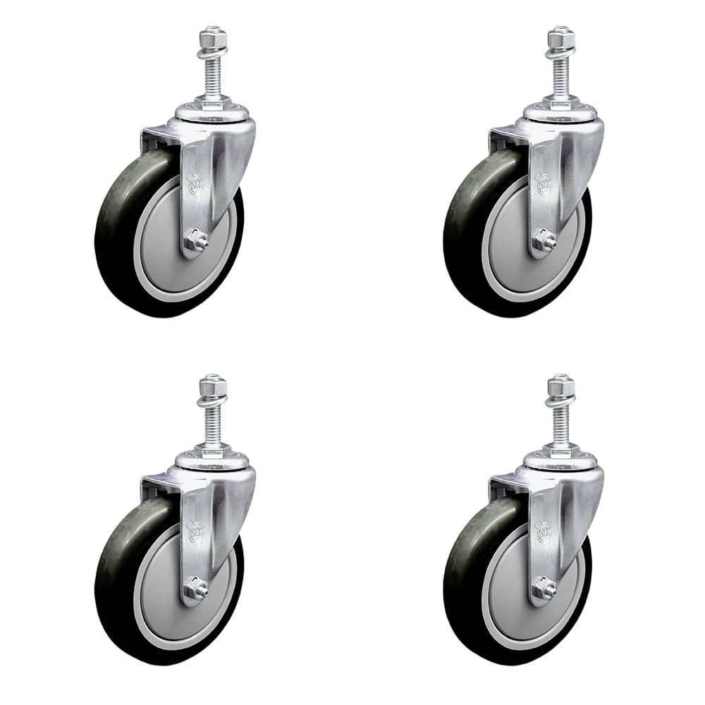 SCC-TS20S414-PPUB-BLK-M1015-4 Polyurethane Swivel Threaded Stem Caster with 4 x 1.25 in. Black Wheels & 10 mm Stems - Set of 4