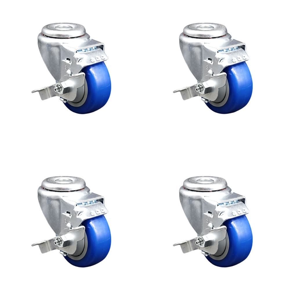 SCC-BH20S314-PPUB-BLUE-TLB-4 Polyurethane Swivel Bolt Hole Caster with 3 x 1.25 in. Blue Wheels - Set of 4