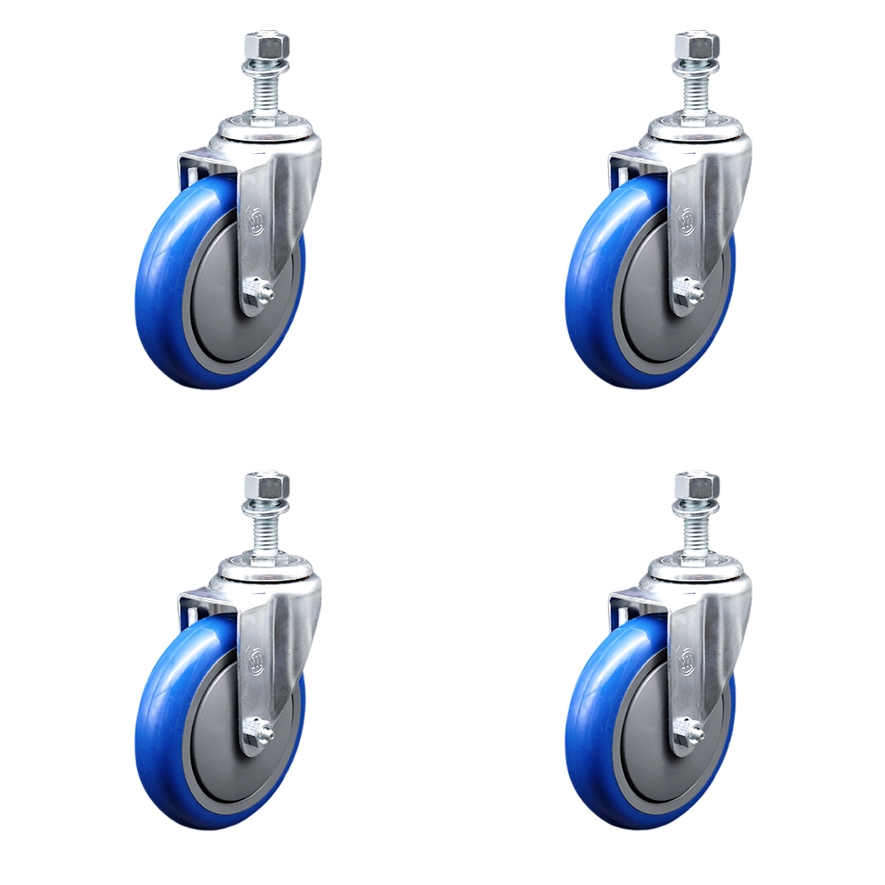 SCC-TS20S514-PPUB-BLUE-121315-4 Polyurethane Swivel Threaded Stem Caster with 5 x 1.25 in. Blue Wheels & 0.5 in. Stems - Set of 4