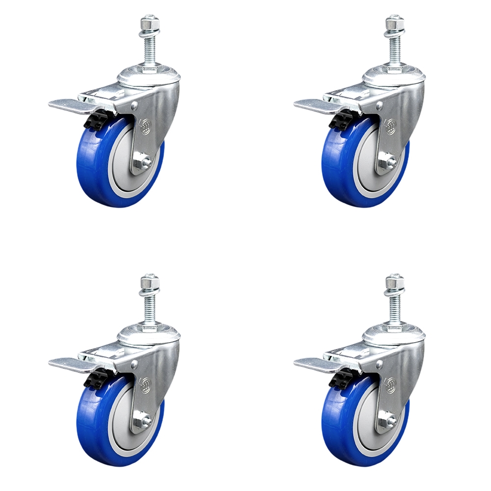 SCC-TSTTL20S414-PPUB-BLUE-381615-4 Polyurethane Swivel Threaded Stem Caster with 4 x 1.25 in. Blue Wheels & 0.38 in. Stems - Set of 4