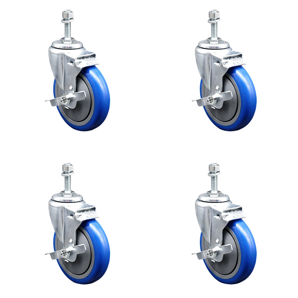 SCC-TS20S514-PPUB-BLUE-TLB-381615-4 Polyurethane Swivel Threaded Stem Caster with 5 x 1.25 in. Blue Wheels & 0.38 in. Stems - Set of 4