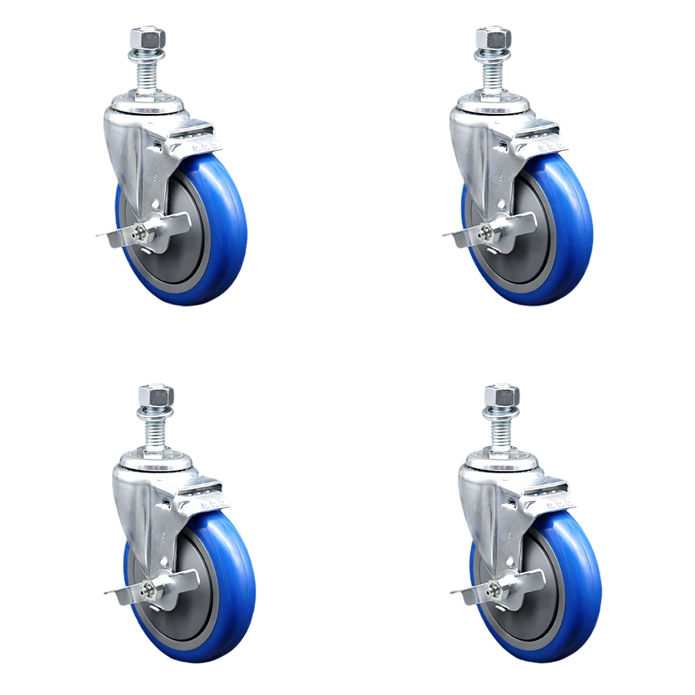 SCC-TS20S514-PPUB-BLUE-TLB-M1215-4 Polyurethane Swivel Threaded Stem Caster with 5 x 1.25 in. Blue Wheels & 12 mm Stems - Set of 4