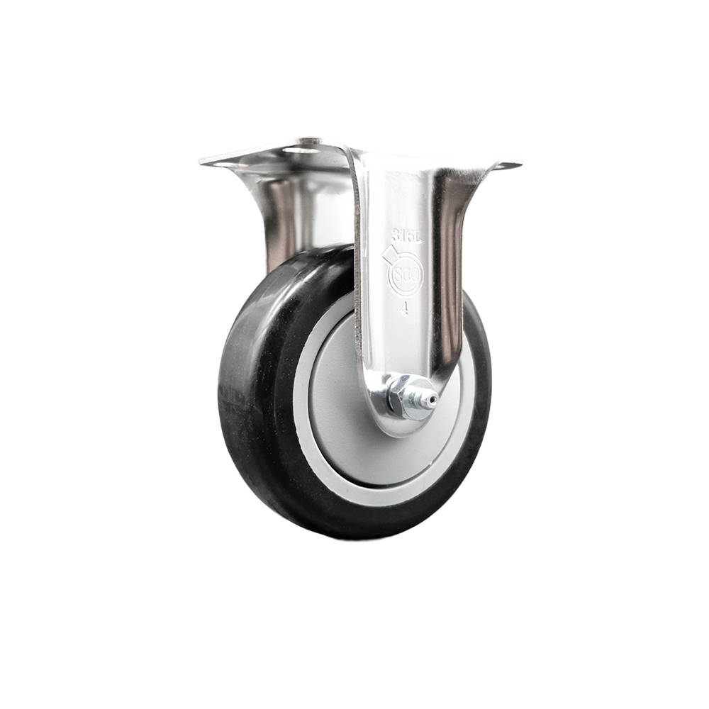SCC-SS31620R414-PPUB-BLK Polyurethane Rigid Top Plate Caster with 4 in. Black Caster Wheel 316 Stainless Steel Caster