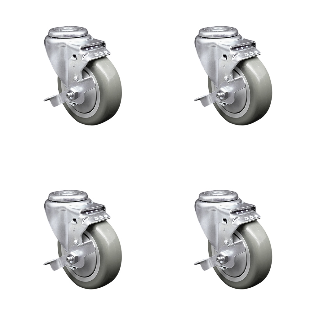 SCC-BH20S414-PPUB-TLB-4 Polyurethane Swivel Bolt Hole Caster with 4 x 1.25 in. Gray Wheels - Set of 4