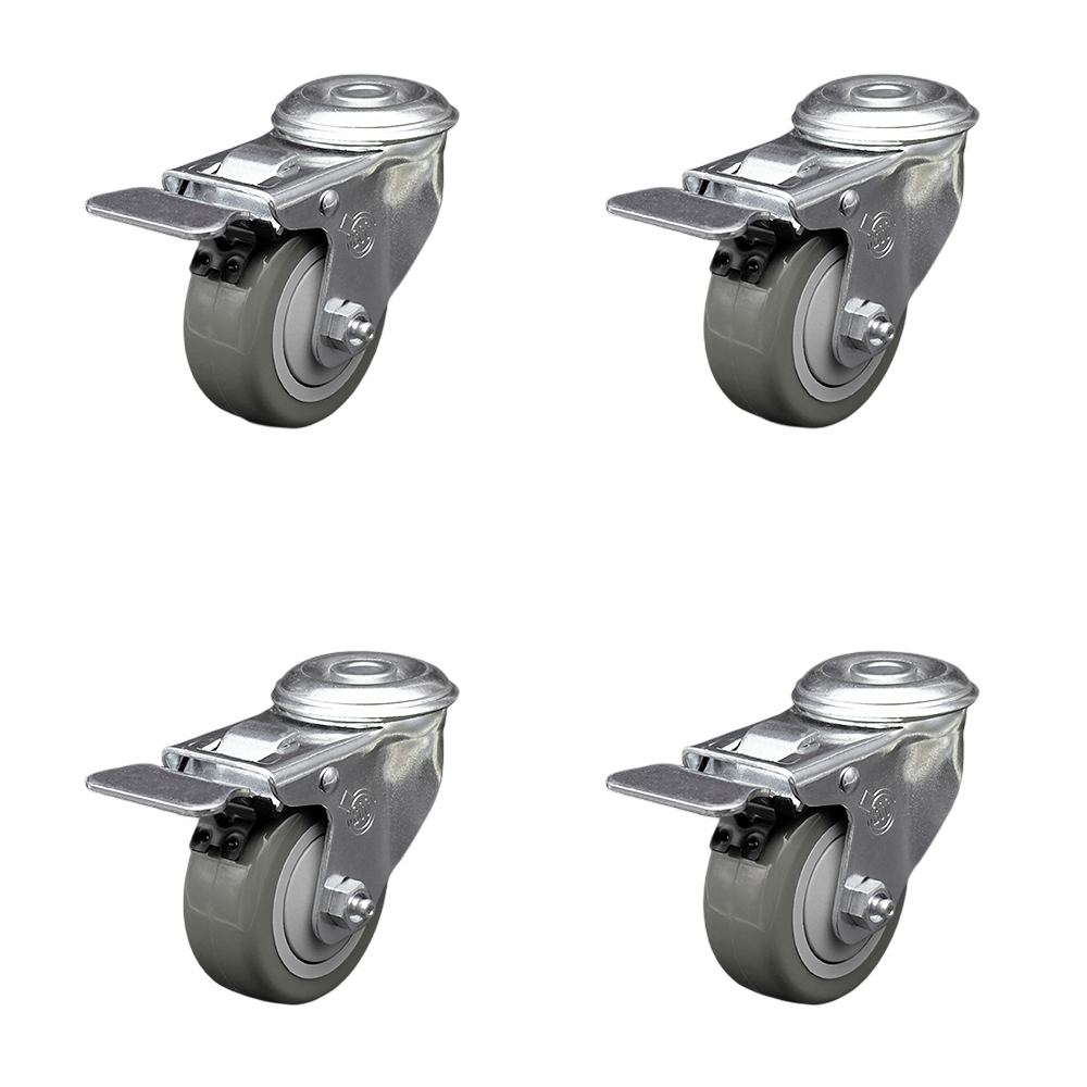 SCC-SSBHTTL20S314-PPUB-4 Stainless Steel Polyurethane Swivel Bolt Hole Caster with 3 x 1.25 in. Gray Wheels - Set of 4