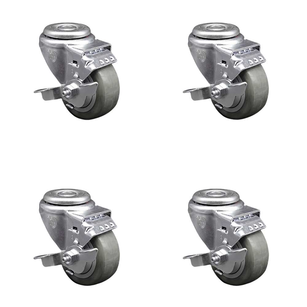 SCC-SSBH20S3514-PPUB-TLB-4 Stainless Steel Polyurethane Swivel Bolt Hole Caster with 3.5 x 1.25 in. Gray Wheels - Set of 4