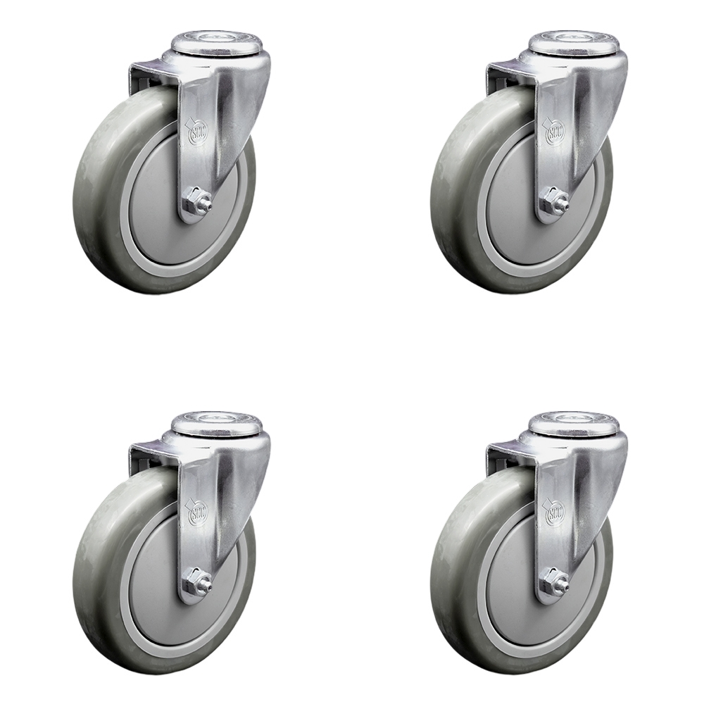 SCC-SSBH20S514-PPUB-4 Stainless Steel Polyurethane Swivel Bolt Hole Caster with 5 x 1.25 in. Gray Wheels - Set of 4