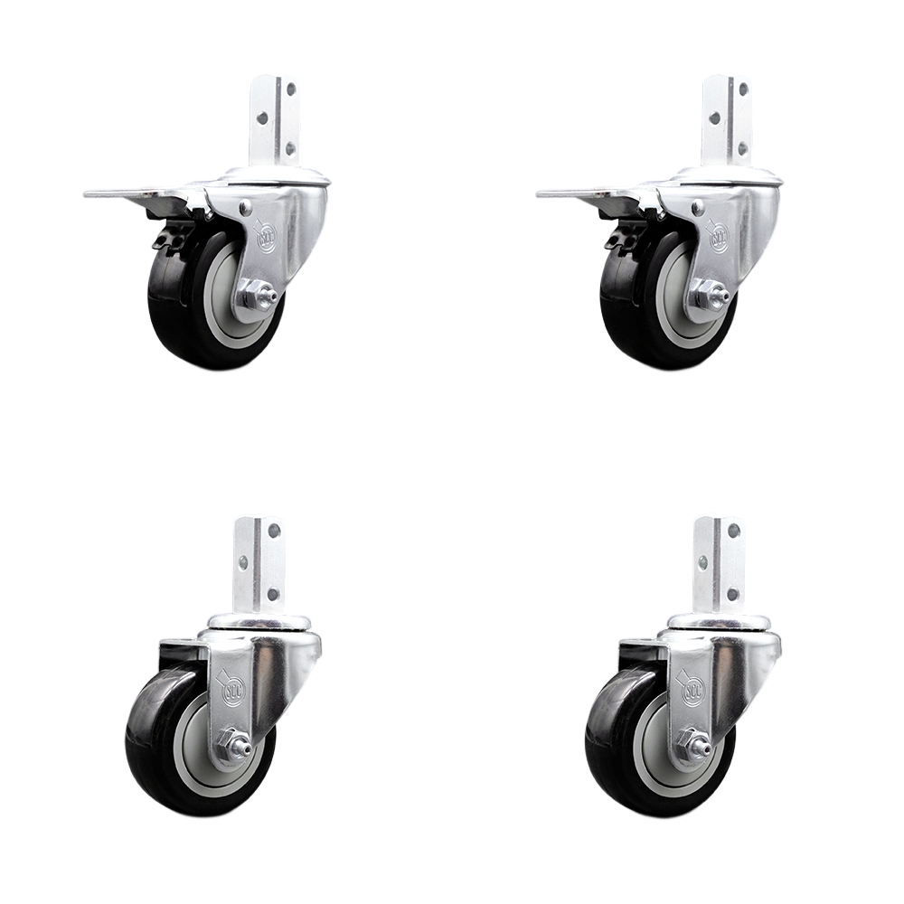 Swivel Square Stem Caster with 3 x 1.25 in. Black Poly Wheel, 0.87 x 2 in. Square Stem with 3 0.26 in. Diameter Mounting Holes - Set of 4