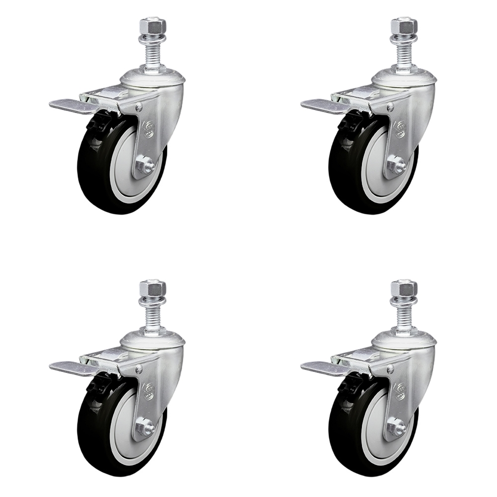 SCC-TSTTL20S414-PPUB-BLK-M1215-4 Polyurethane Swivel Threaded Stem Caster with 4 x 1.25 in. Black Wheels & 12 mm Stems - Set of 4