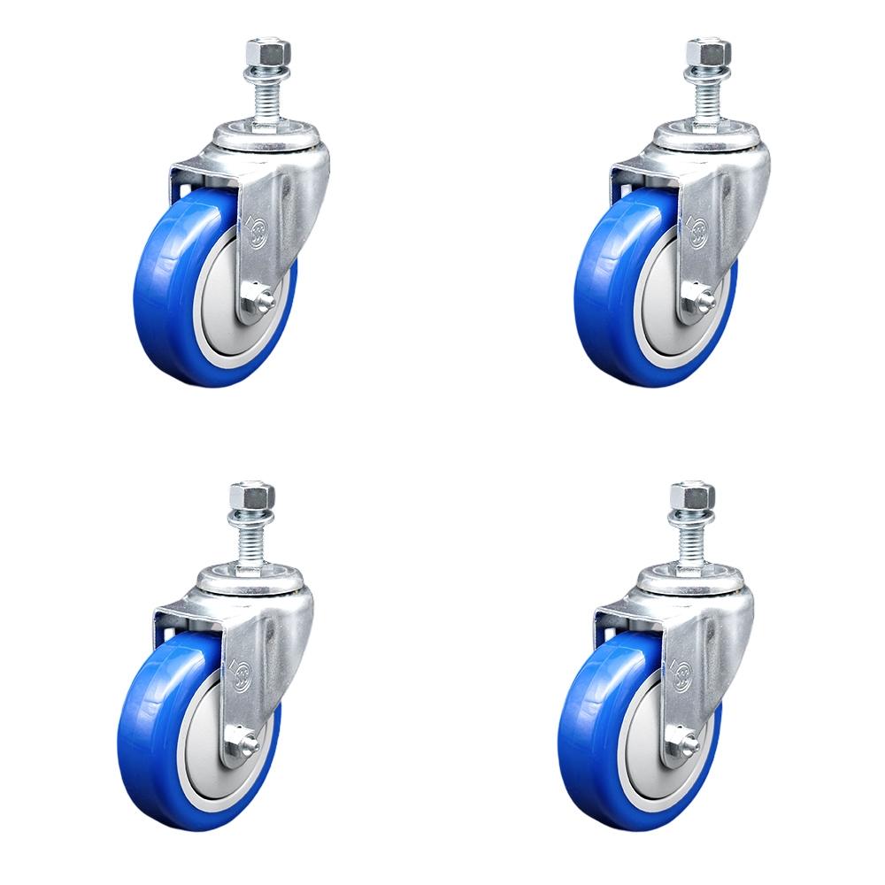 SCC-TS20S414-PPUB-BLUE-121315-4 Polyurethane Swivel Threaded Stem Caster with 4 x 1.25 in. Blue Wheels & 0.5 in. Stems - Set of 4