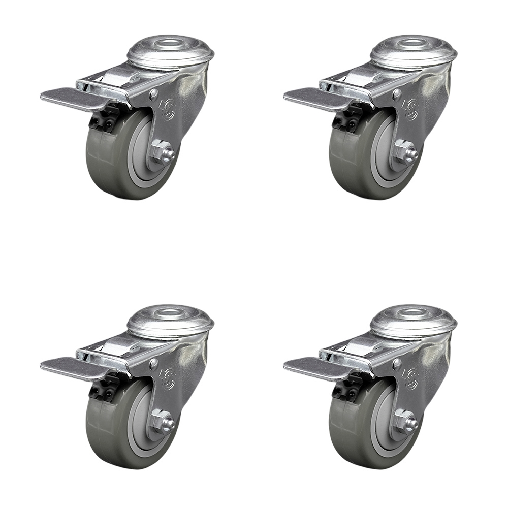 SCC-SSBHTTL20S3514-PPUB-4 Stainless Steel Polyurethane Swivel Bolt Hole Caster with 3.5 x 1.25 in. Gray Wheels - Set of 4