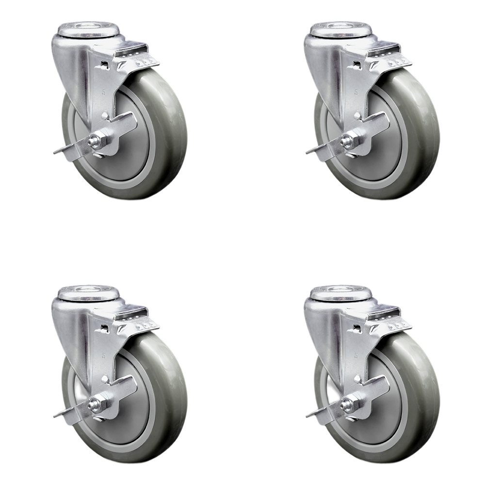 SCC-SSBH20S514-PPUB-TLB-4 Stainless Steel Polyurethane Swivel Bolt Hole Caster with 5 x 1.25 in. Gray Wheels - Set of 4