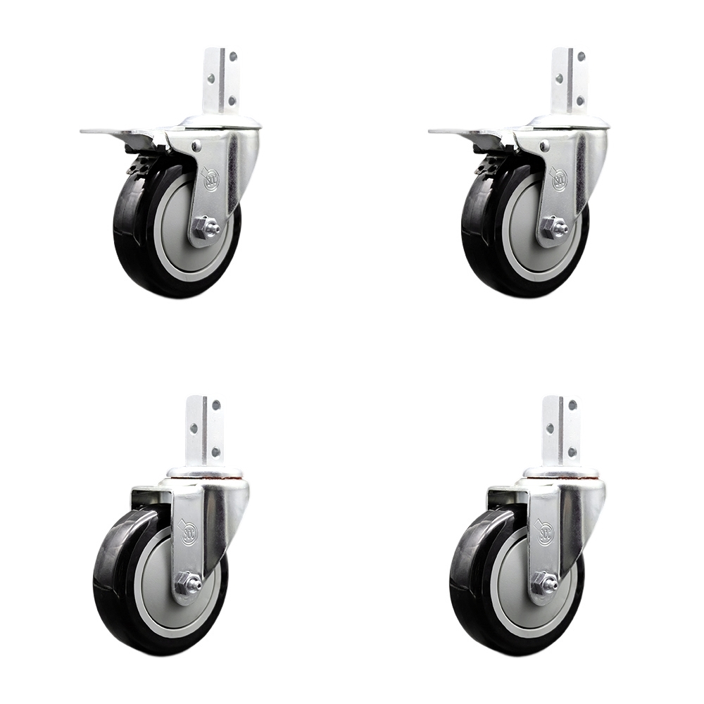Swivel Square Stem Caster with 4 x 1.25 in. Black Poly Wheel, 0.87 x 2 in. Square Stem with 3 0.26 in. Diameter Mounting Holes - Set of 4