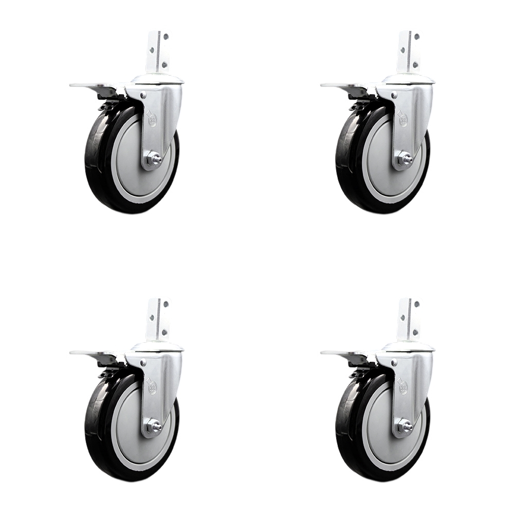 Swivel Square Stem Caster with 5 x 1.25 in. Black Poly Wheel, 0.75 x 2 in. Square Stem with 3 0.26 in. Diameter Mounting Holes - Set of 4