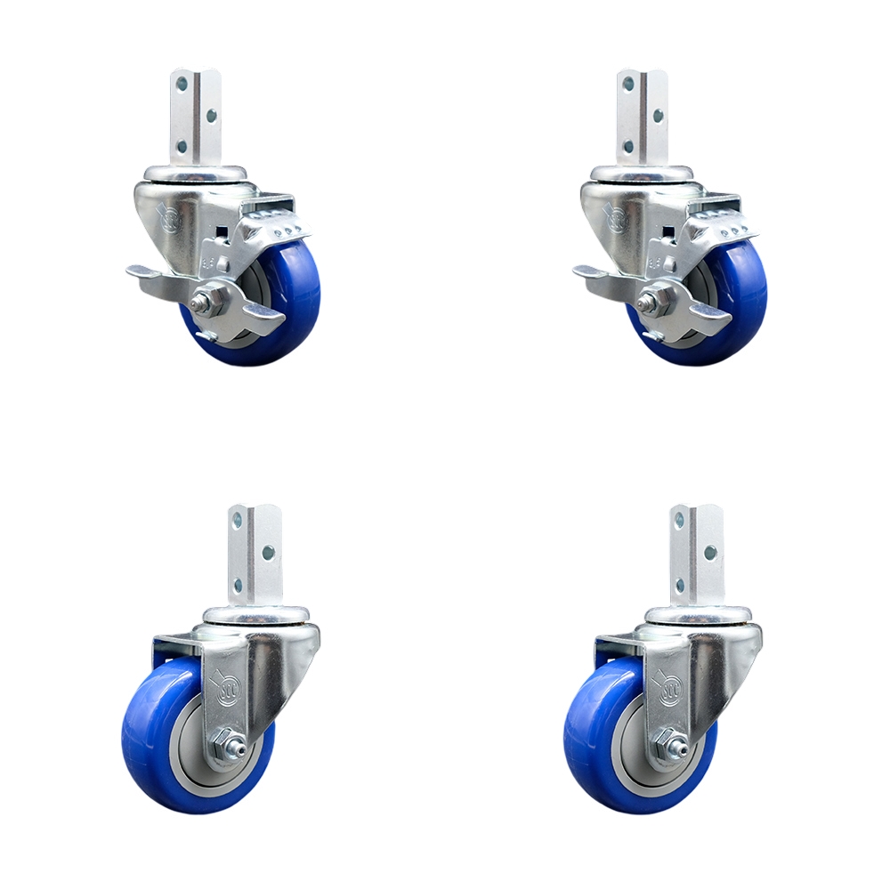 Swivel Square Stem Caster with 3.5 x 1.25 in. Blue Poly Wheel, 0.87 x 2 in. Square Stem with 3 0.26 in. Diameter Mounting Holes - Set of 4