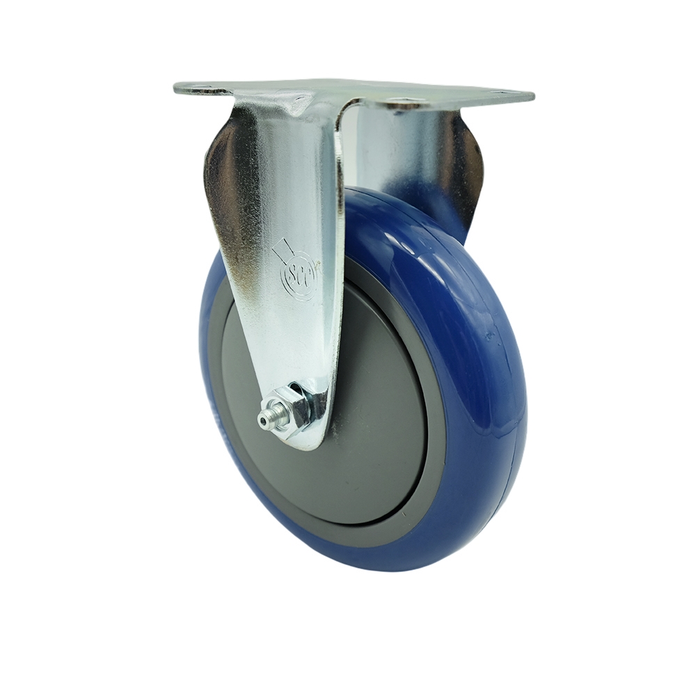 SCC-SS20R514-PPUB-BLUE Stainless Steel Polyurethane Swivel Top Plate Rigid Caster with 5 x 1.25 in. Blue Wheel