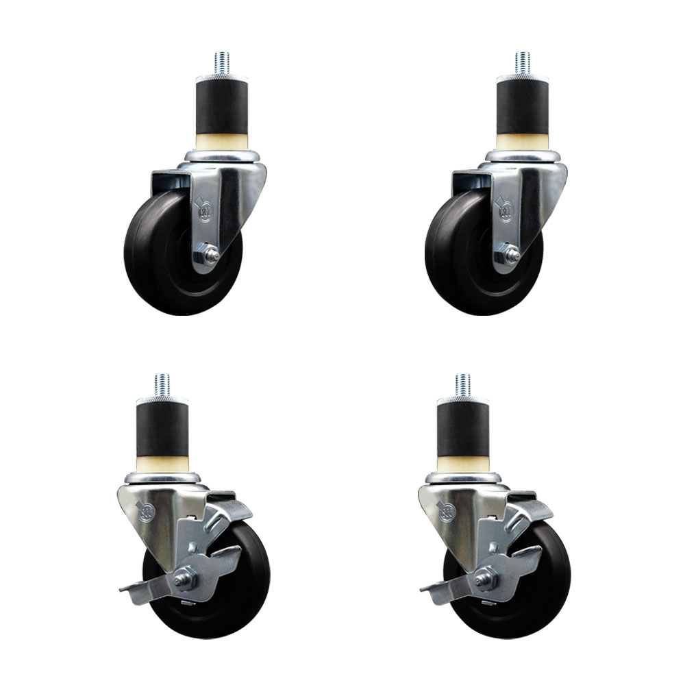 SCC-EX20S3514-HRS-2-TLB-2-178 Hard Rubber Swivel Expanding Stem Caster with 3.5 x 1.25 in. Black Wheels & 1.87 in. Stems - Set of 4