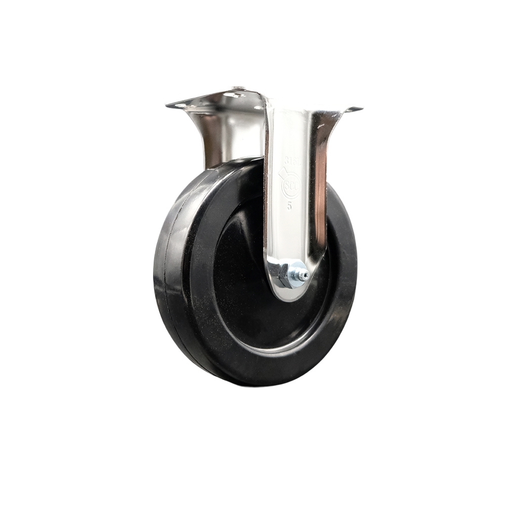 SCC-SS31620R514-HRS Hard Rubber Rigid Top Plate Caster with 5 in. Black Caster Wheel 316 Stainless Steel Caster