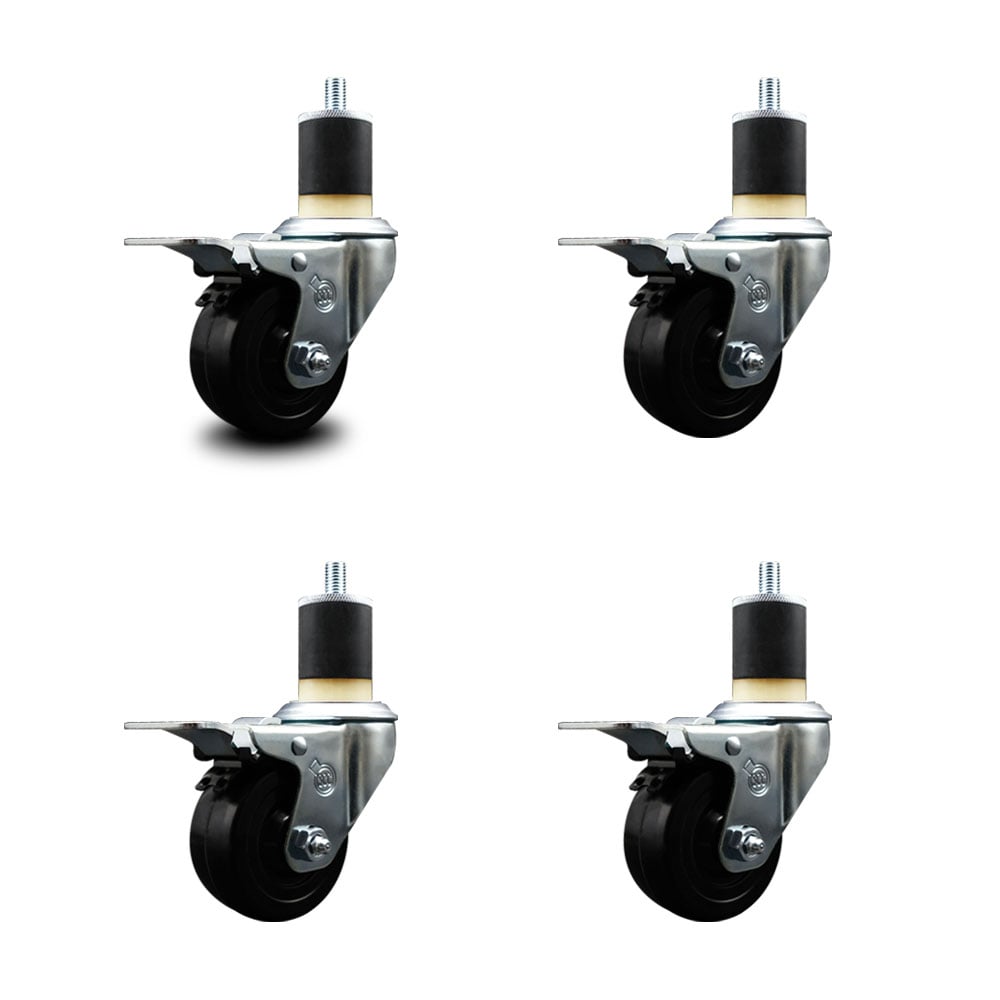SCC-SSEXTTL20S314-HRS-178-4 Stainless Steel Hard Rubber Swivel Expanding Stem Caster with 3 x 1.25 in. Black Wheels & 1.87 in. Stems - Set of 4