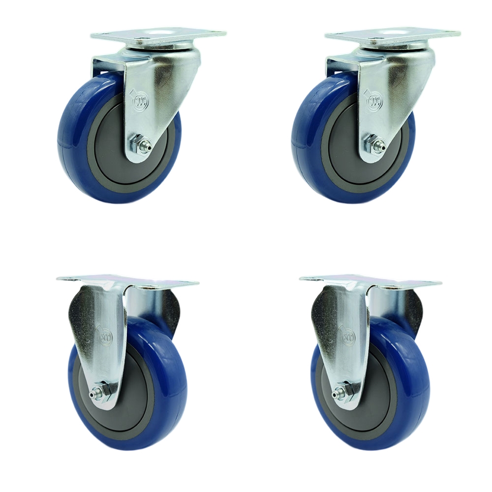 SCC-SS20S414-PPUB-BLUE-2-R414-2 Stainless Steel Polyurethane Swivel Top Plate Caster with 4 x 1.25 in. Blue Wheels - Set of 4