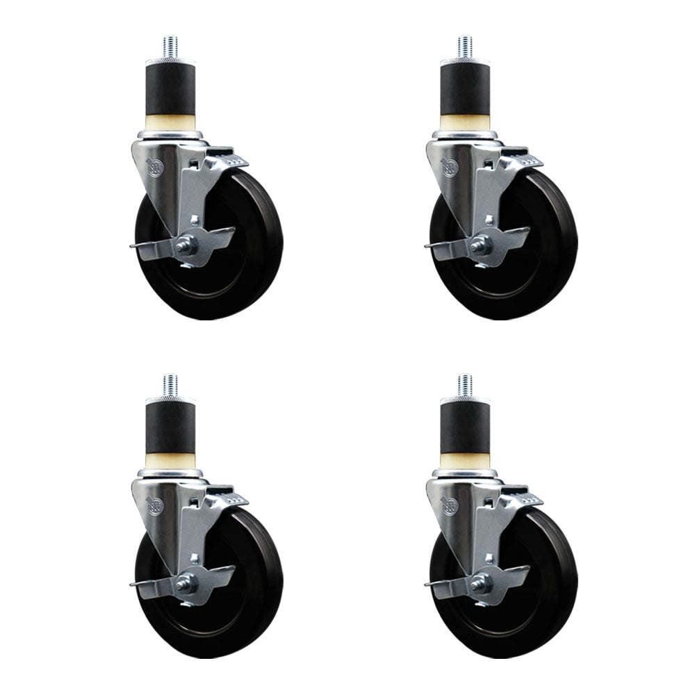SCC-EX20S514-HRS-TLB-178-4 Hard Rubber Swivel Expanding Stem Caster with 5 x 1.25 in. Black Wheels & 1.87 in. Stems - Set of 4