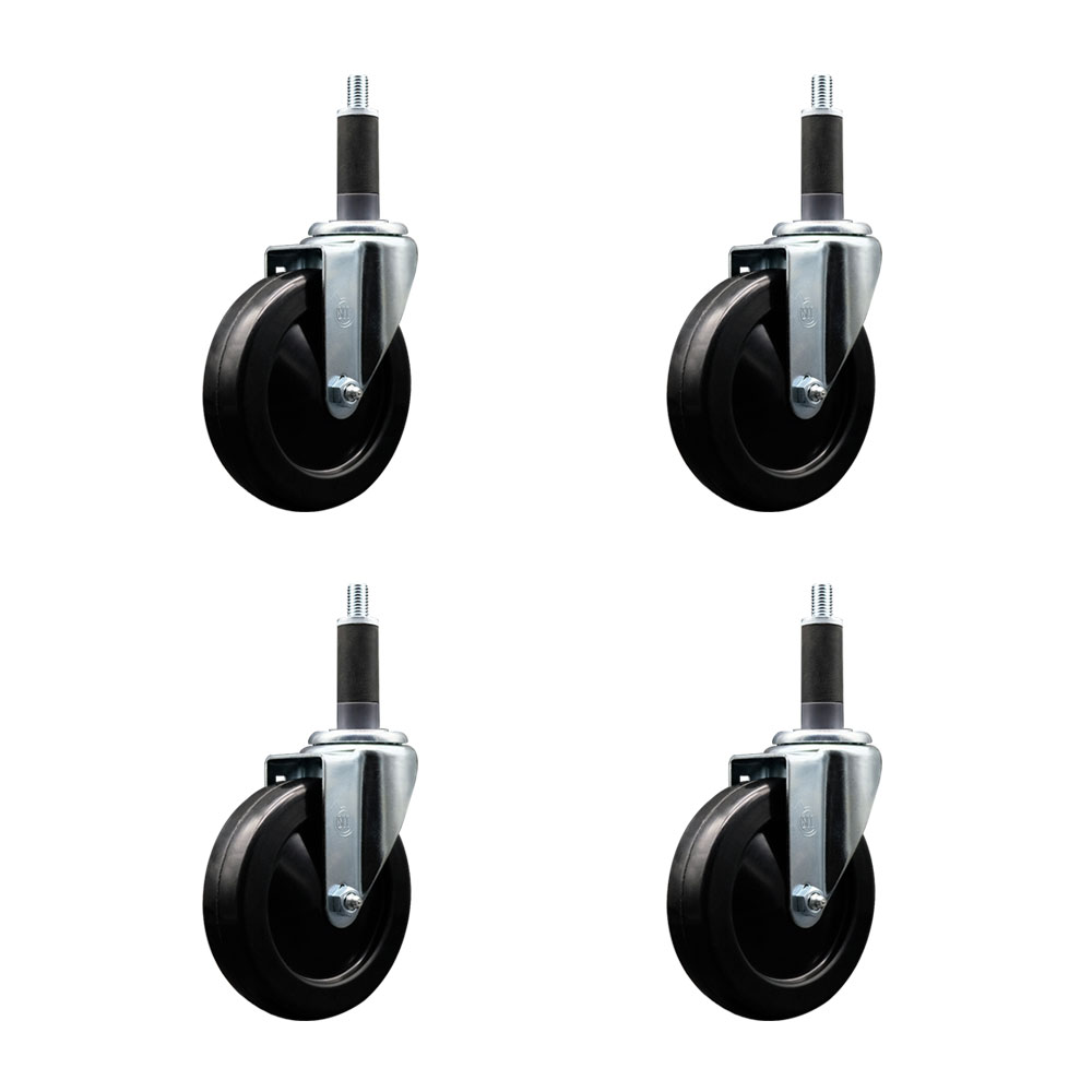 SCC-EX20S514-HRS-1-4 Hard Rubber Swivel Expanding Stem Caster with 5 x 1.25 in. Black Wheels & 1 in. Stems - Set of 4
