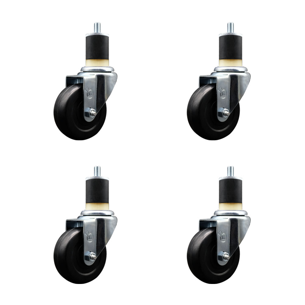 Stainless Steel Swivel Casters - Black - Set of 4 - 1140 lbs Capacity