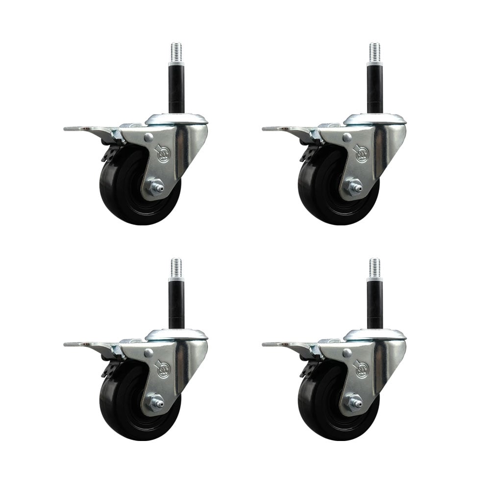 SCC-SSEXTTL20S314-HRS-34-4 Stainless Steel Hard Rubber Swivel Expanding Stem Caster with 3 x 1.25 in. Black Wheel & 0.75 in. Stems - Set of 4