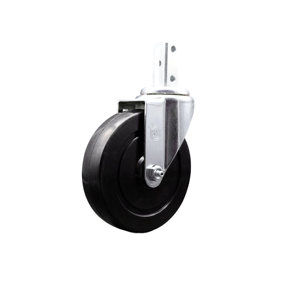 Swivel Square Stem Caster with 5 x 1.25 in. Black Hard Rubber Wheel, 0.75 x 2 in. Square Stem with 3 0.26 in. Diameter Mounting Holes