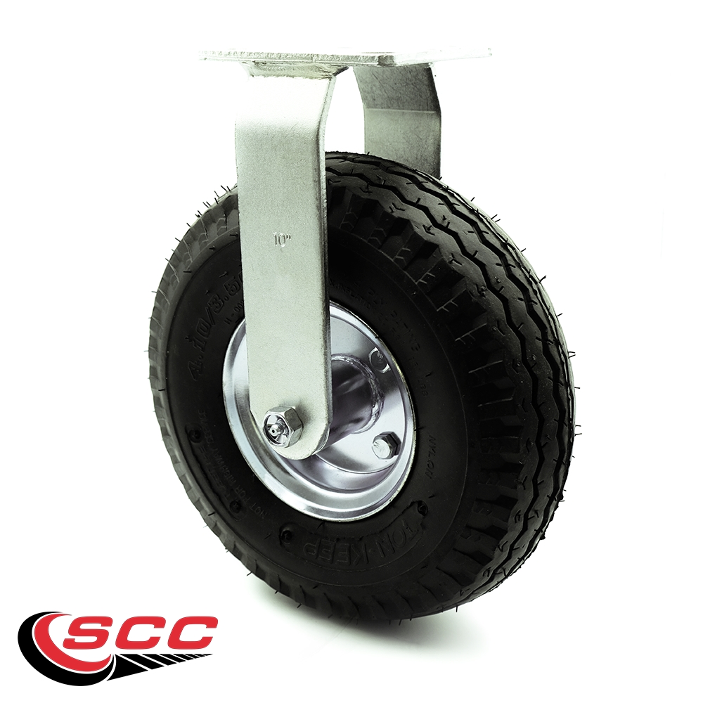 SCC-100R3504-PNB 10 in. Rigid Pneumatic Caster Black Rubber Wheel Heavy Duty Caster