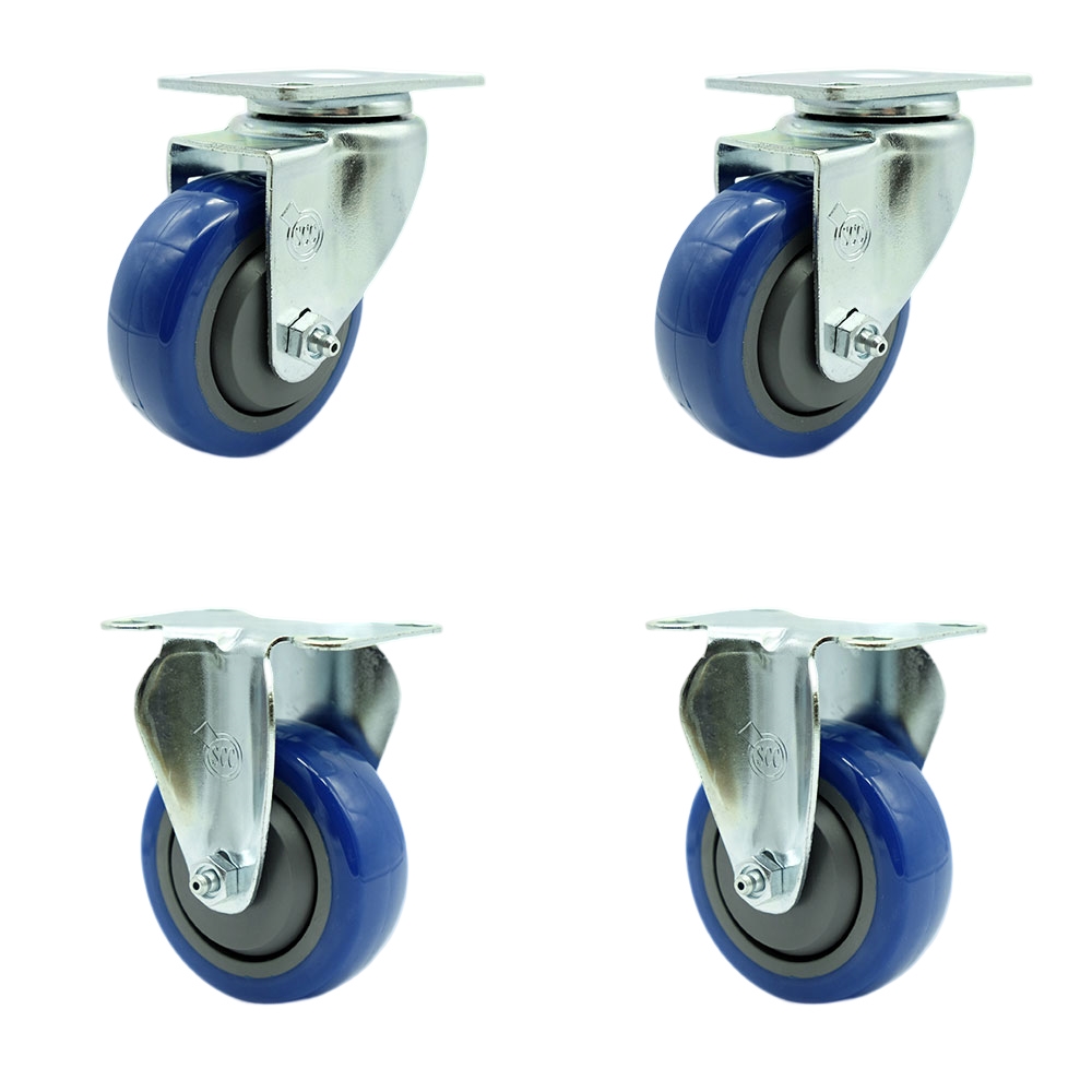 SCC-20S3514-PPUB-BLUE-2-R3514-2 Polyurethane Swivel Top Plate Caster with 3.5 in. Blue Wheels - Set of 4