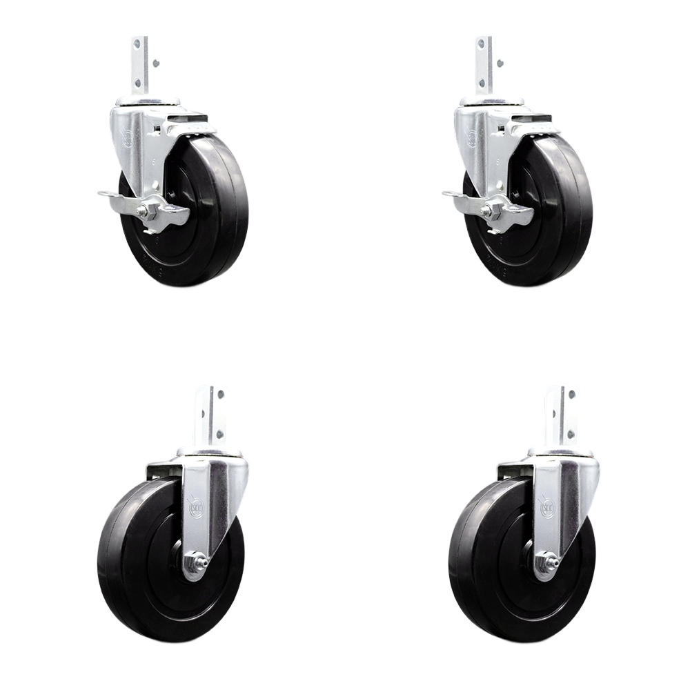 Swivel Square Stem Caster with 5 x 1.25 in. Black Hard Rubber Wheel, 0.87 x 2 in. Square Stem with 3 0.26 in. Diameter Mounting Holes - Set of 4