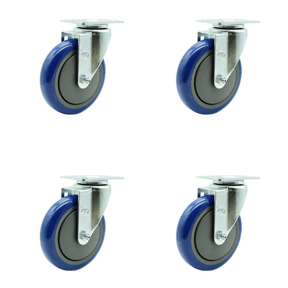 SCC-20S514-PPUB-BLUE-4 Polyurethane Swivel Top Plate Caster with 5 in. Blue Wheels - Set of 4