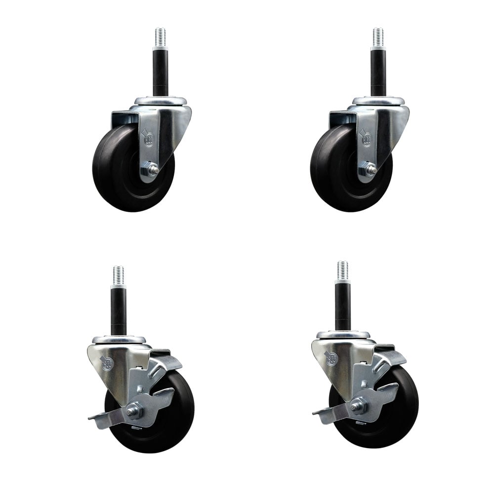 SCC-EX20S3514-HRS-2-TLB-2-34 Hard Rubber Swivel Expanding Stem Caster with 3.5 x 1.25 in. Black Wheels & 0.75 in. Stems - Set of 4