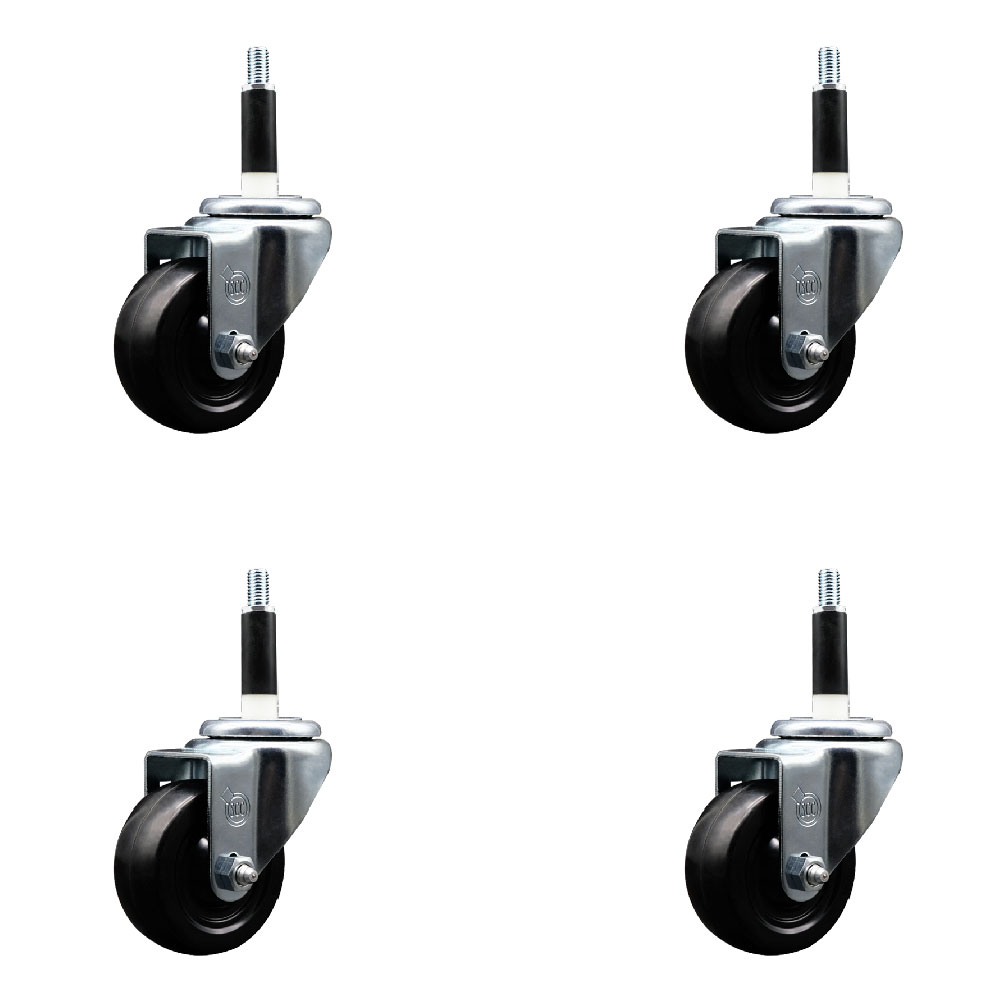 SCC-EX20S314-HRS-78-4 Hard Rubber Swivel Expanding Stem Caster with 3 x 1.25 in. Black Wheels & 0.87 in. Stems - Set of 4
