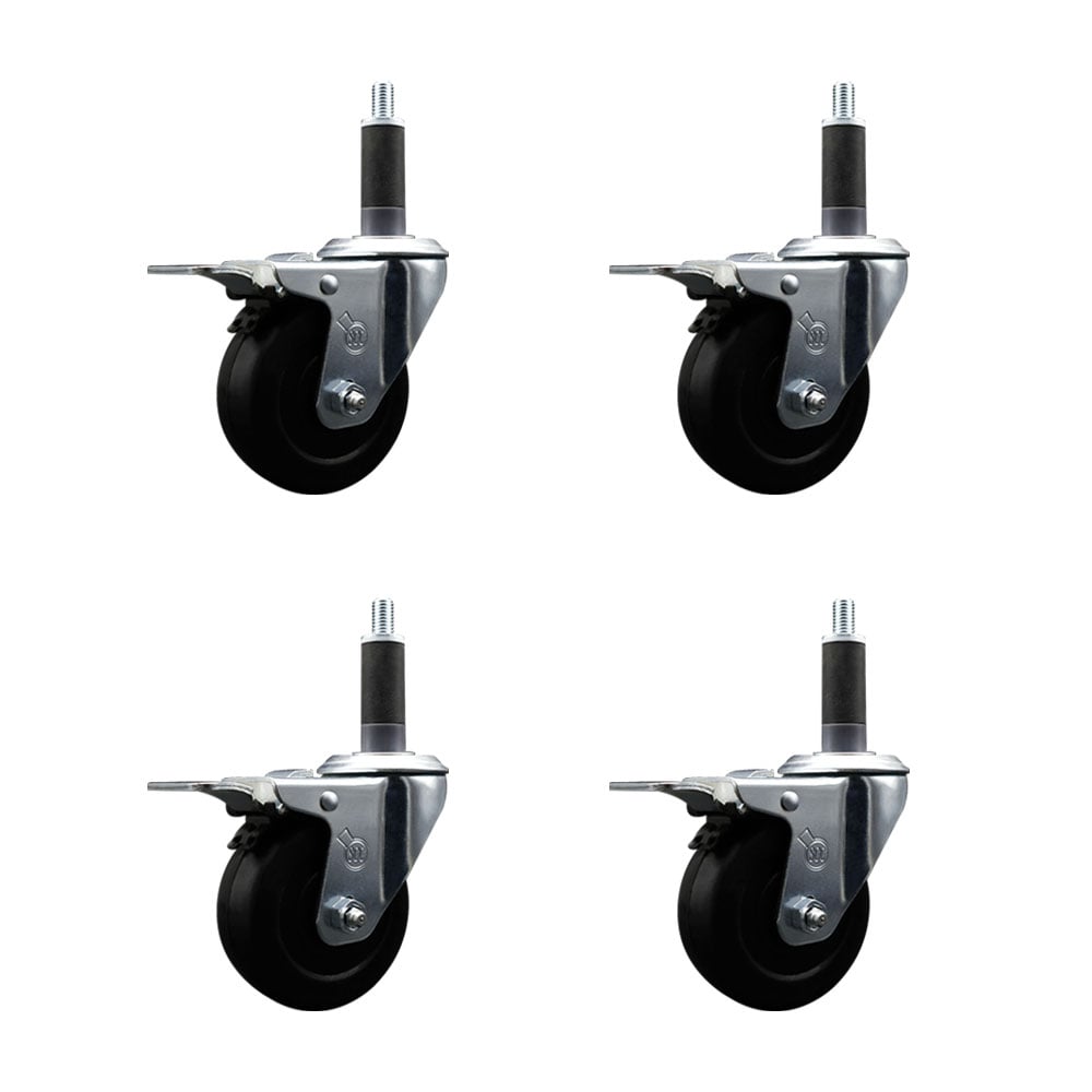 SCC-EXTTL20S3514-HRS-1-4 Hard Rubber Swivel Expanding Stem Caster with 3.5 x 1.25 in. Black Wheels & 1 in. Stems - Set of 4