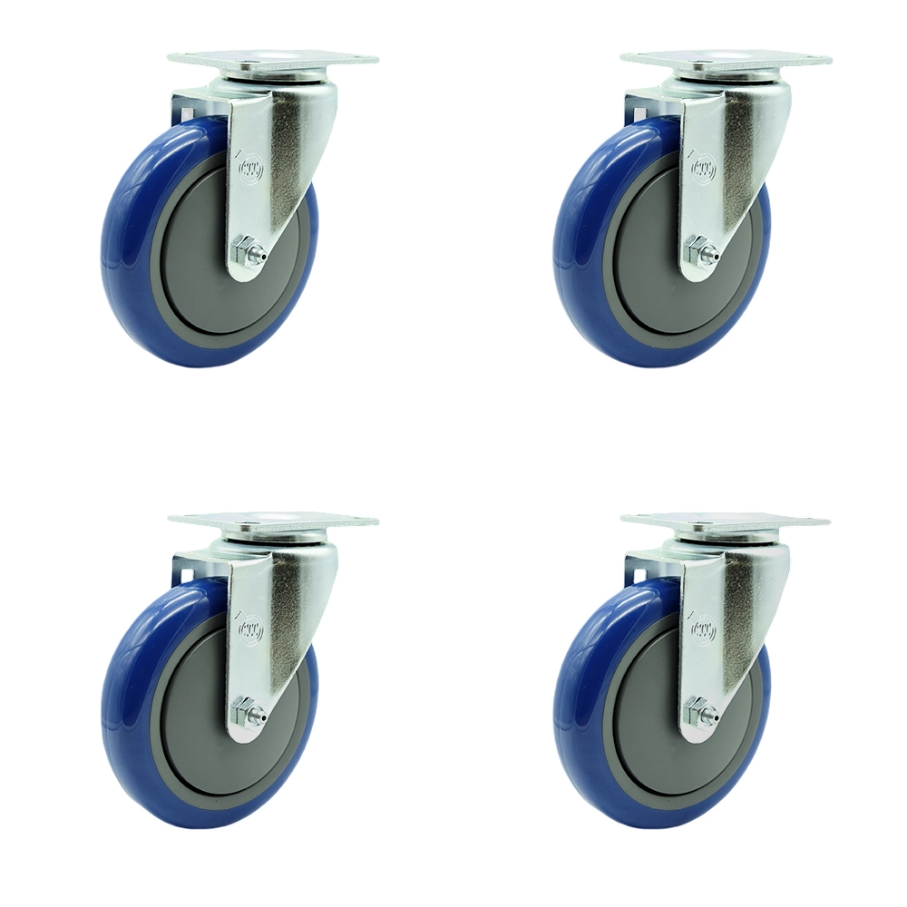 SCC-SS20S514-PPUB-BLUE-4 Stainless Steel Polyurethane Swivel Top Plate Caster with 5 x 1.25 in. Blue Wheels - Set of 4