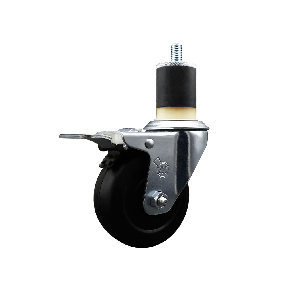 SCC-EXTTL20S3514-HRS-178 Hard Rubber Swivel Expanding Stem Caster with 3.5 x 1.25 in. Black Wheel & 1.87 in. Stem & Total Locking Brake