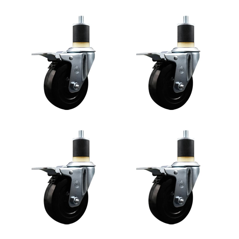 SCC-EXTTL20S414-HRS-178-4 Hard Rubber Swivel Expanding Stem Caster with 4 x 1.25 in. Black Wheels & 1.87 in. Stems - Set of 4