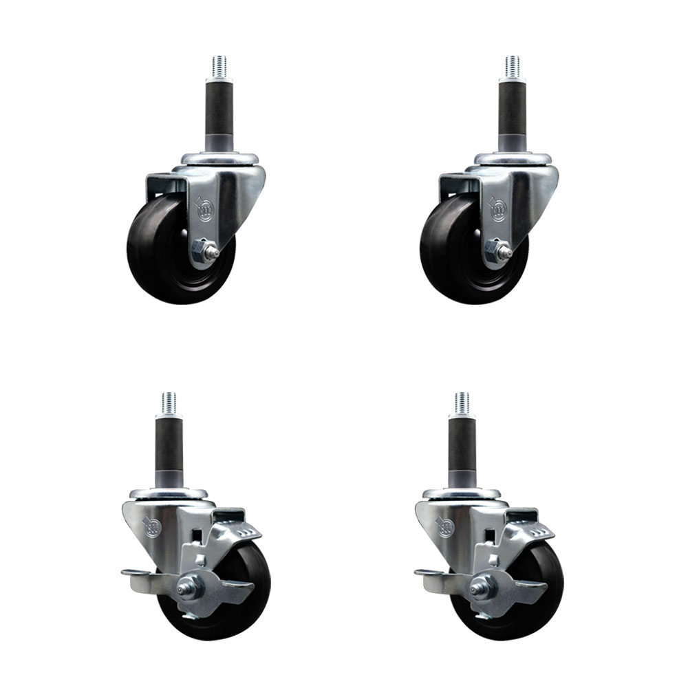 SCC-EX20S314-HRS-2-TLB-2-1 Hard Rubber Swivel Expanding Stem Caster with 3 x 1.25 in. Black Wheels & 1 in. Stems - Set of 4
